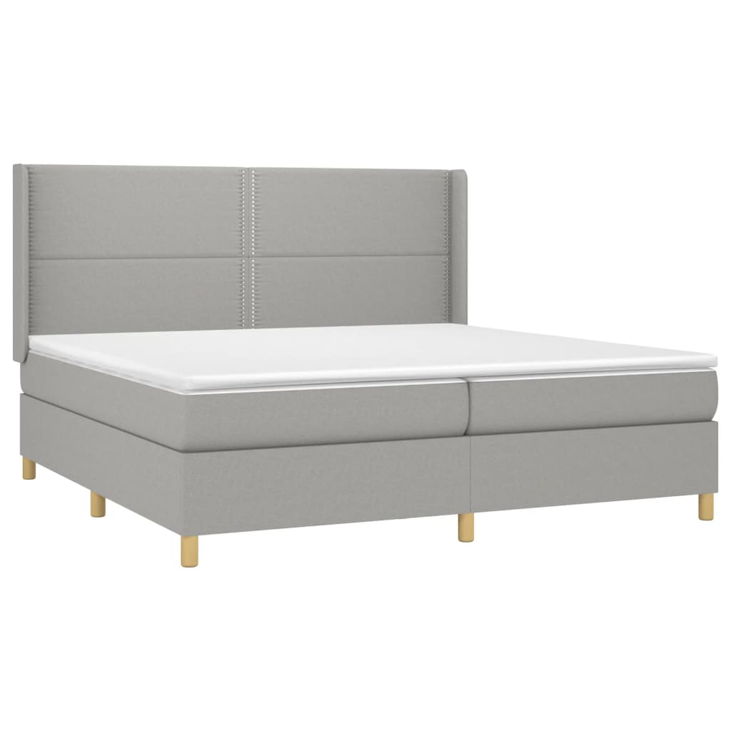 Cama box spring c/ colchão e LED 200x200 cm tecido cinza-claro