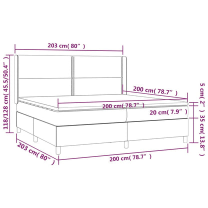 Cama box spring c/ colchão e LED 200x200 cm tecido cinza-claro