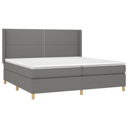 Cama box spring c/ colchão e LED 200x200 cm tecido cinza-escuro