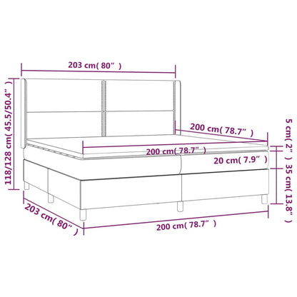 Cama box spring c/ colchão e LED 200x200 cm tecido preto