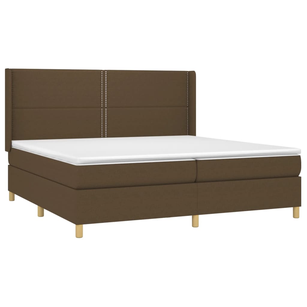 Cama box spring c/ colchão/LED 200x200cm tecido castanho-escuro