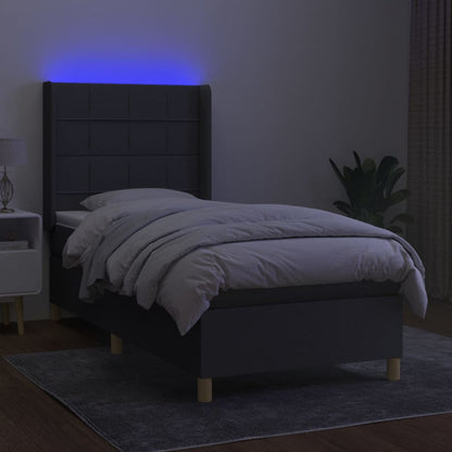 Cama box spring c/ colchão e LED 80x200 cm tecido cinza-escuro