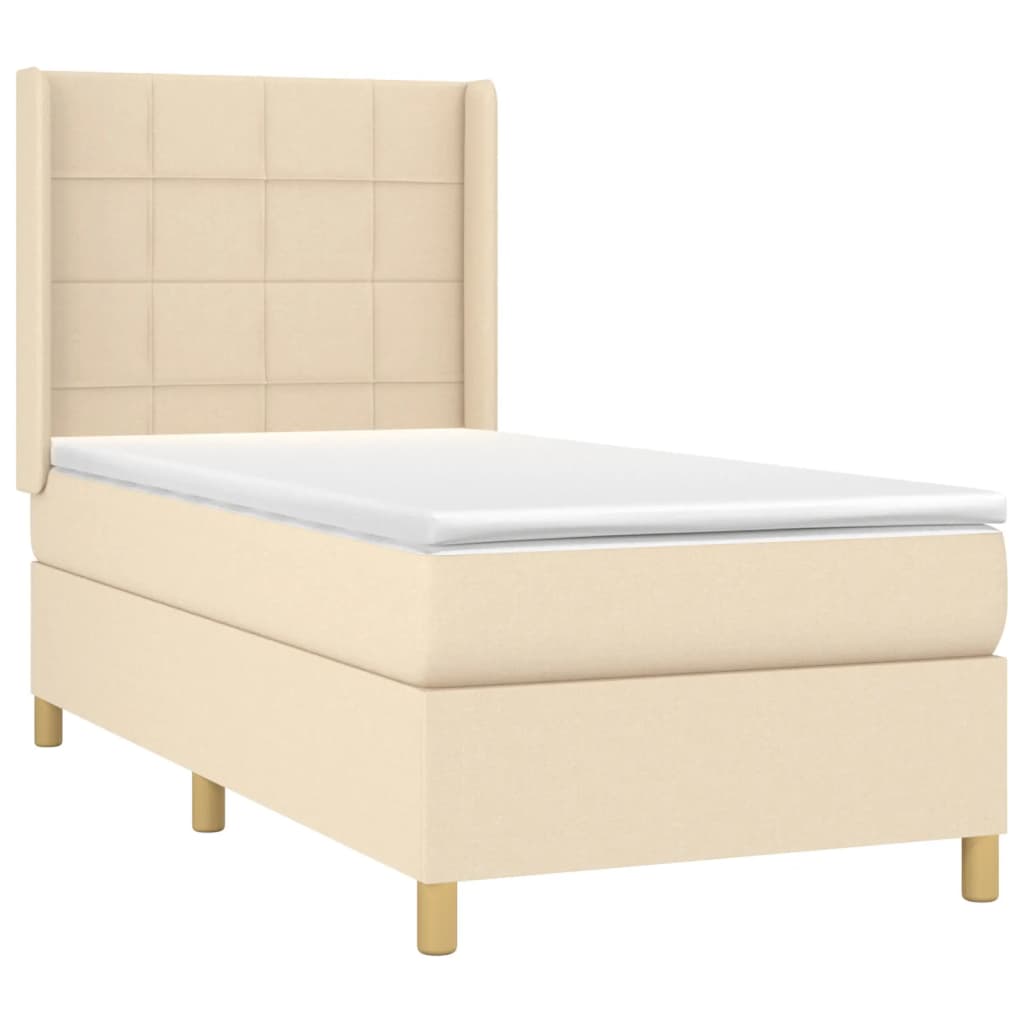 Cama box spring c/ colchão e LED 80x200 cm tecido cor creme