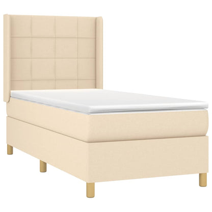 Cama box spring c/ colchão e LED 90x190 cm tecido cor creme