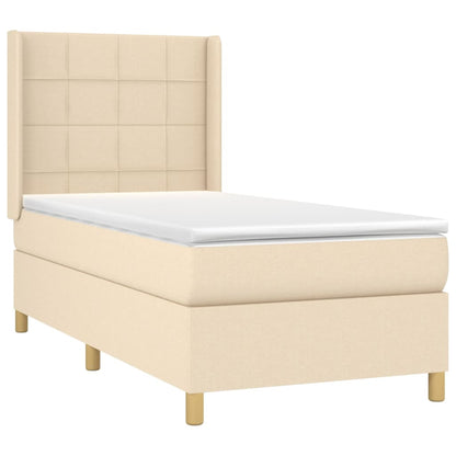 Cama box spring c/ colchão e LED 90x200 cm tecido cor creme