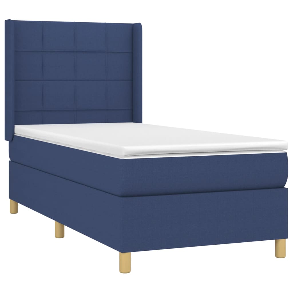 Cama box spring c/ colchão e LED 90x200 cm tecido azul