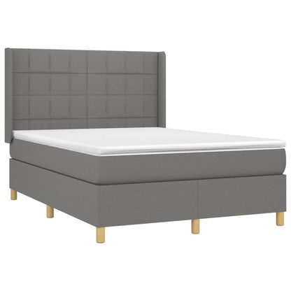 Cama box spring c/ colchão e LED 140x190 cm tecido cinza-escuro