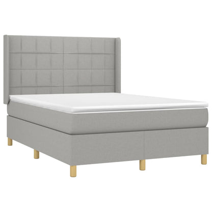 Cama box spring c/ colchão e LED 140x200 cm tecido cinza-claro