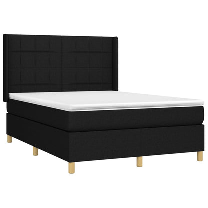 Cama box spring c/ colchão e LED 140x200 cm tecido preto