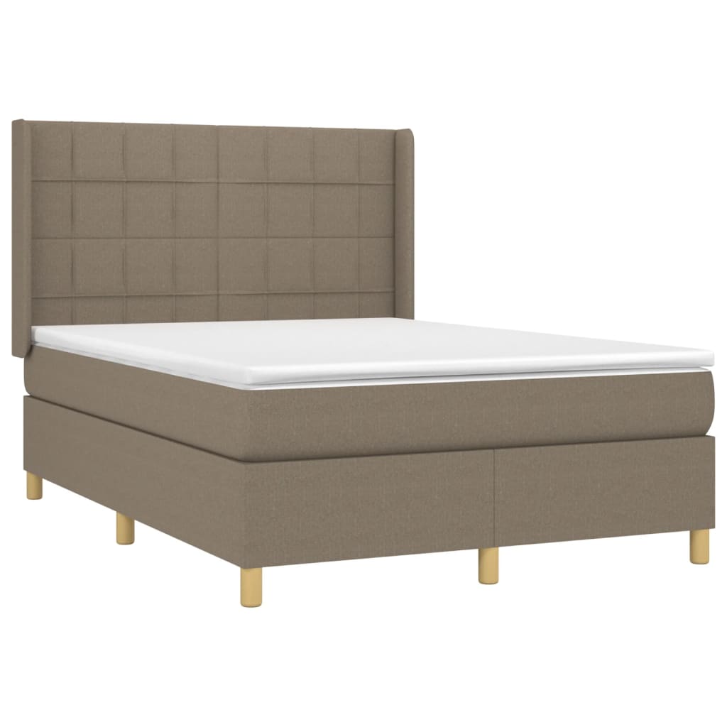 Cama box spring colchão/LED 140x200 cm tecido cinza-acastanhado