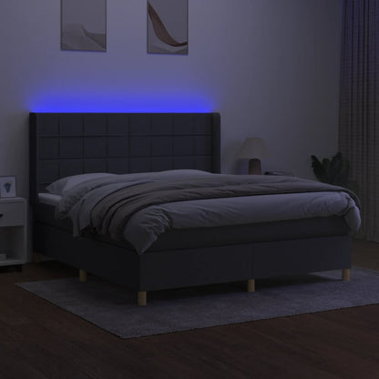 Cama box spring c/ colchão e LED 160x200 cm tecido cinza-escuro