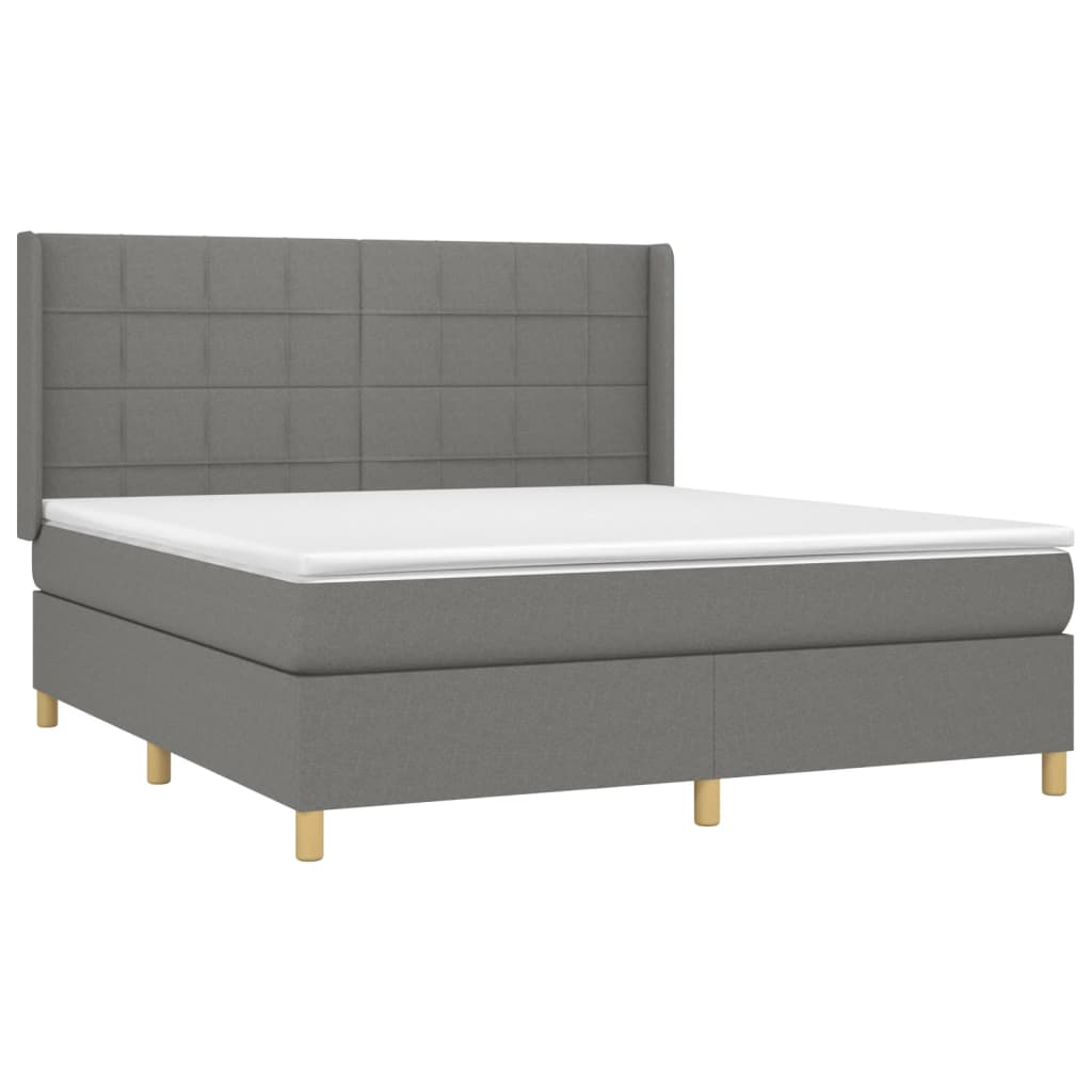 Cama box spring c/ colchão e LED 160x200 cm tecido cinza-escuro