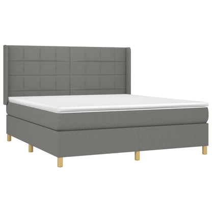 Cama box spring c/ colchão e LED 180x200 cm tecido cinza-escuro