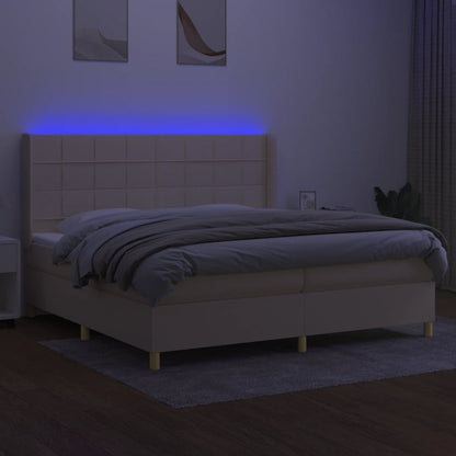 Cama box spring c/ colchão e LED 200x200 cm tecido cor creme