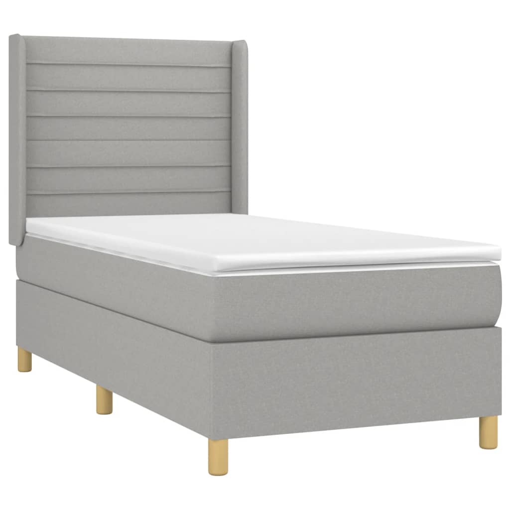 Cama box spring c/ colchão e LED 80x200 cm tecido cinza-claro