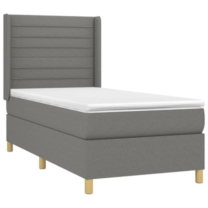 Cama box spring c/ colchão e LED 80x200 cm tecido cinza-escuro