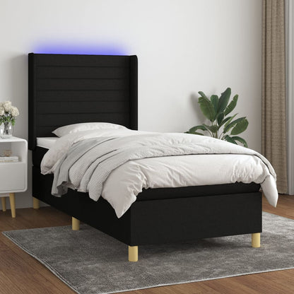 Cama box spring c/ colchão e LED 90x190 cm tecido preto