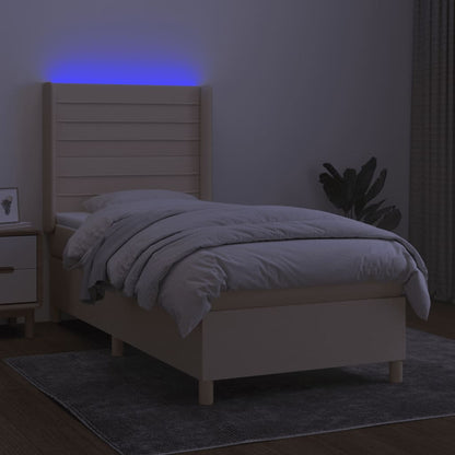 Cama box spring c/ colchão e LED 90x190 cm tecido cor creme