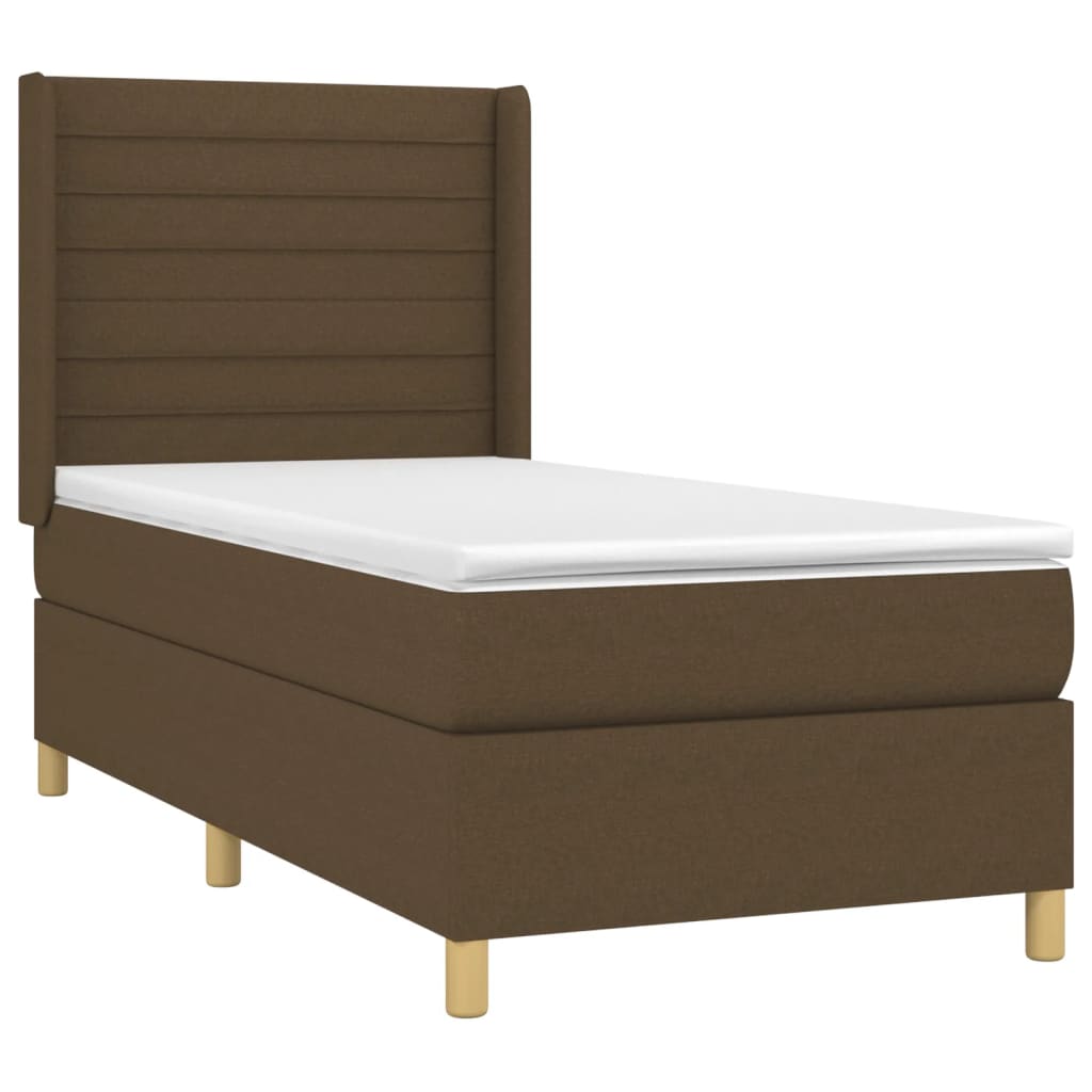 Cama box spring c/ colchão/LED 90x200 cm tecido castanho-escuro