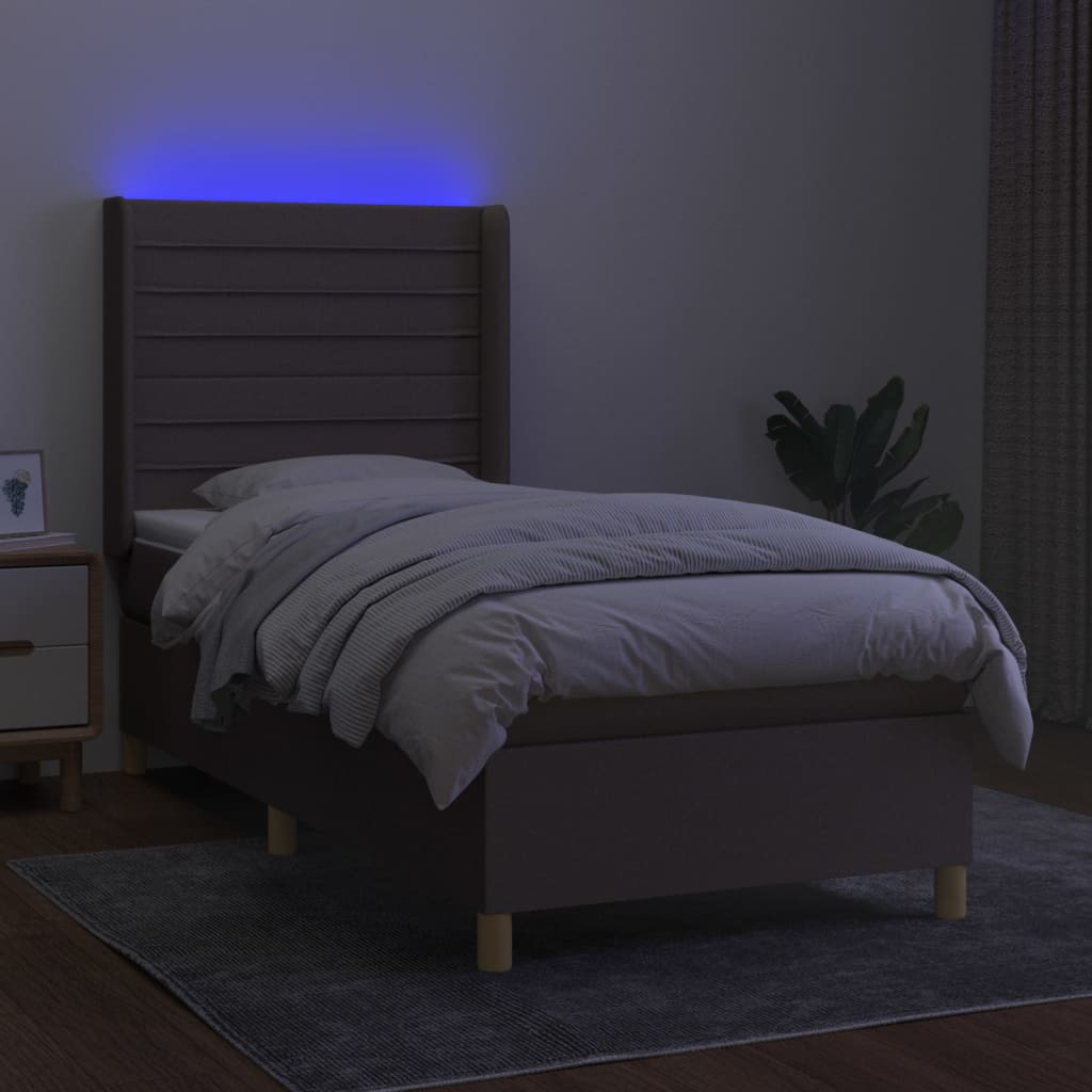 Cama box spring + colchão/LED 90x200cm tecido cinza-acastanhado