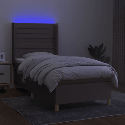 Cama box spring colchão/LED 100x200cm tecido cinza-acastanhado