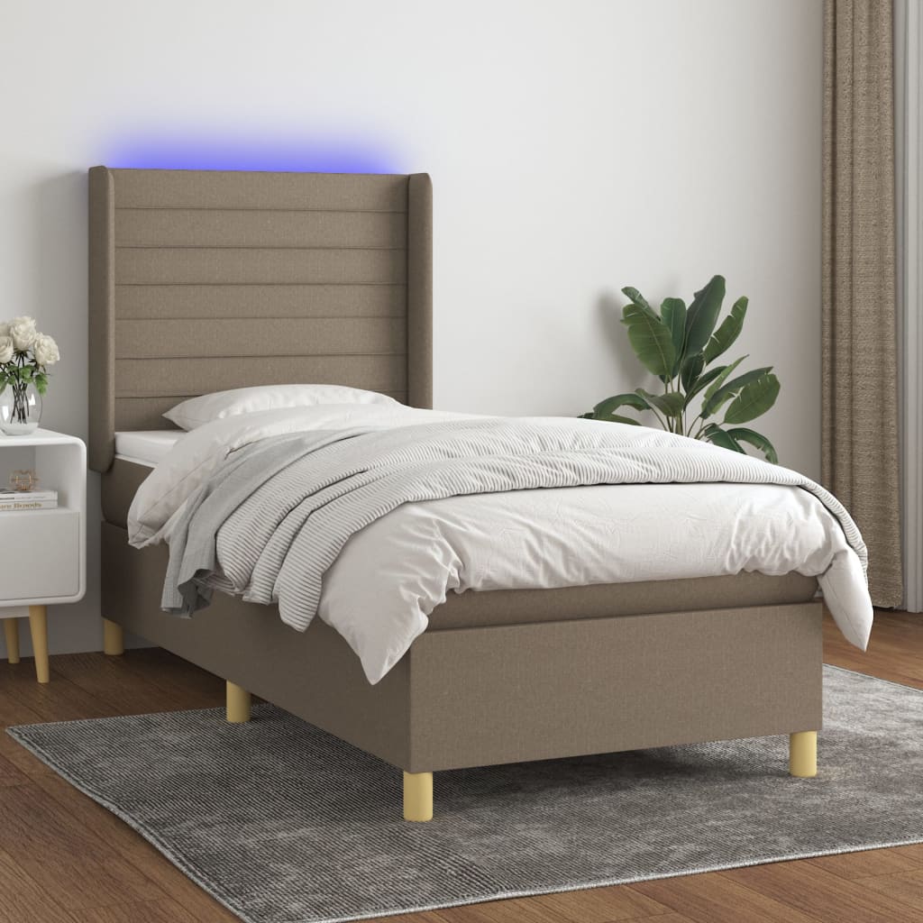 Cama box spring colchão/LED 100x200cm tecido cinza-acastanhado