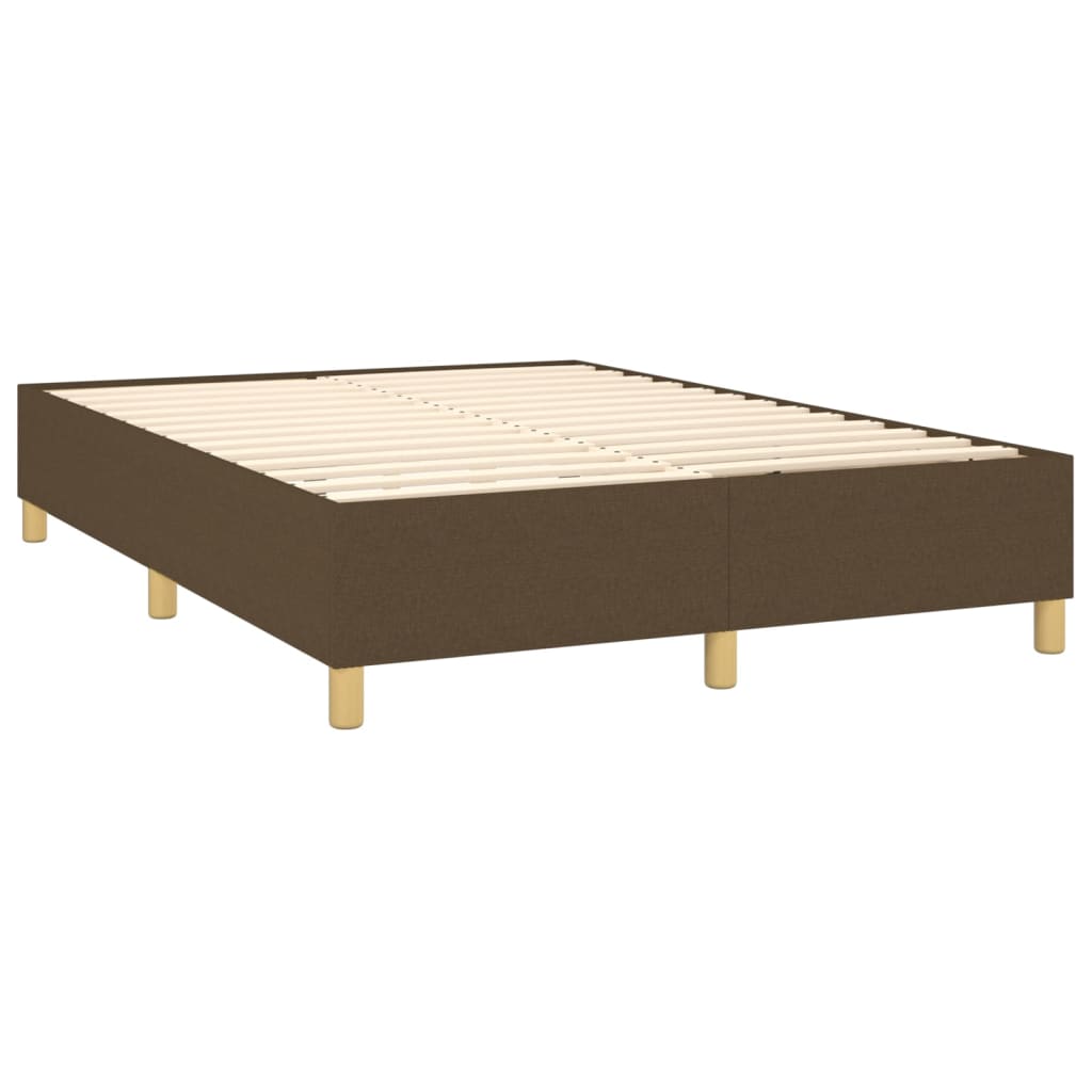 Cama box spring c/ colchão/LED 140x190cm tecido castanho-escuro