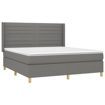 Cama box spring c/ colchão e LED 160x200 cm tecido cinza-escuro