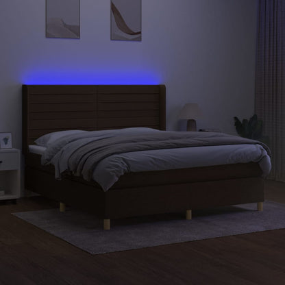 Cama box spring c/ colchão/LED 160x200cm tecido castanho-escuro