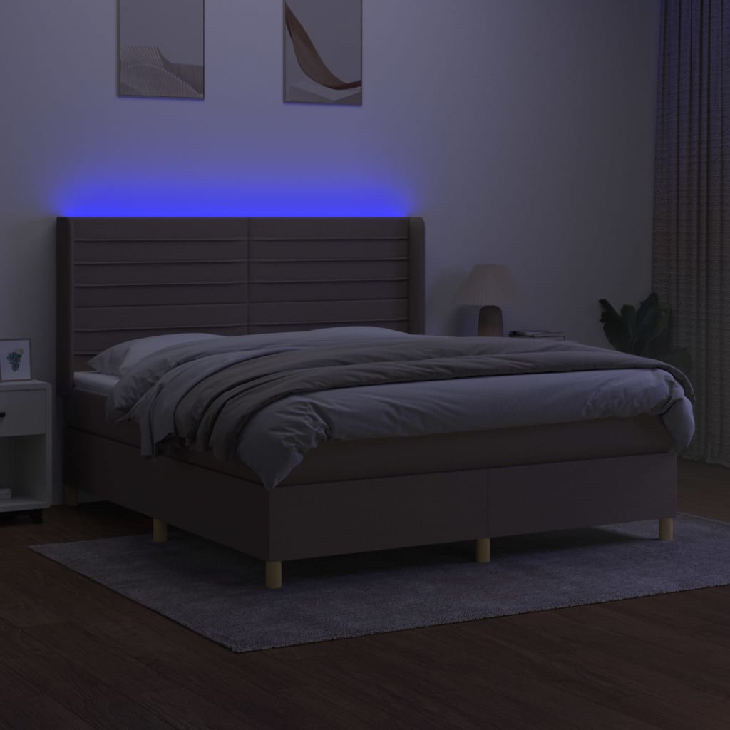 Cama box spring colchão/LED 160x200 cm tecido cinza-acastanhado