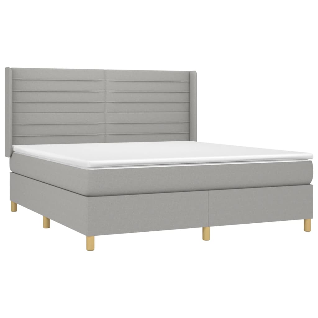 Cama box spring c/ colchão e LED 180x200 cm tecido cinza-claro