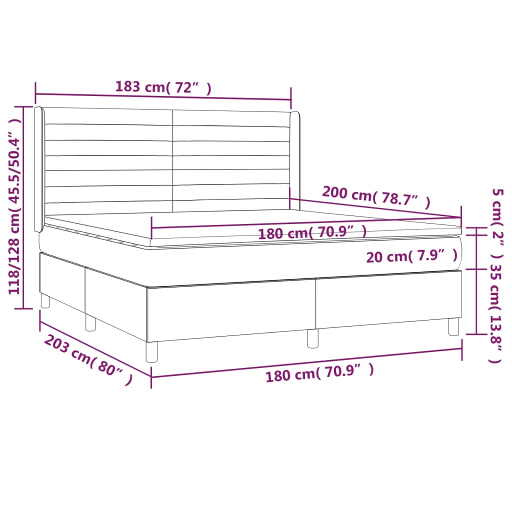 Cama box spring c/ colchão e LED 180x200 cm tecido cinza-escuro