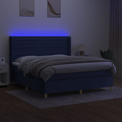 Cama box spring c/ colchão e LED 180x200 cm tecido azul