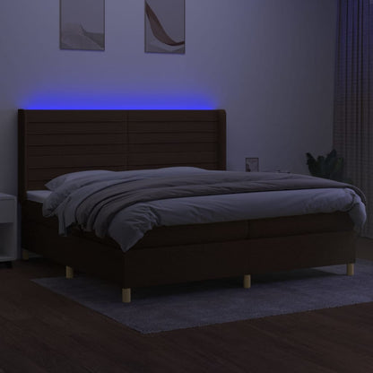 Cama box spring c/ colchão/LED 200x200cm tecido castanho-escuro