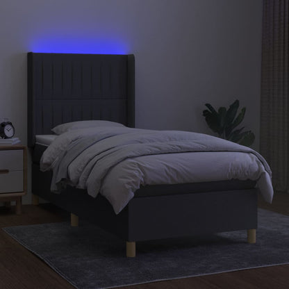 Cama box spring c/ colchão e LED 80x200 cm tecido cinza-escuro