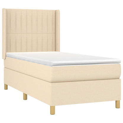 Cama box spring c/ colchão e LED 90x200 cm tecido cor creme