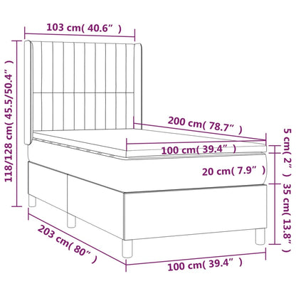 Cama box spring c/ colchão e LED 100x200 cm tecido cor creme