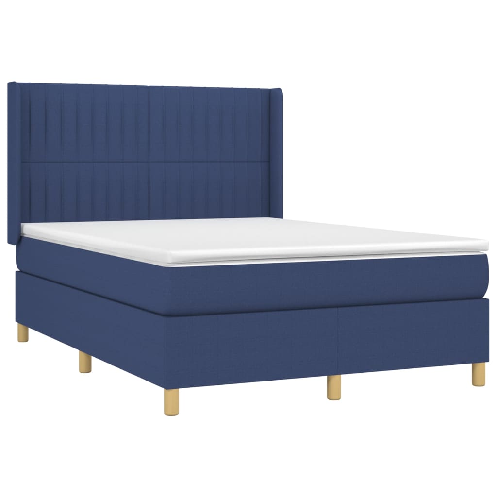 Cama box spring c/ colchão e LED 140x190 cm tecido azul