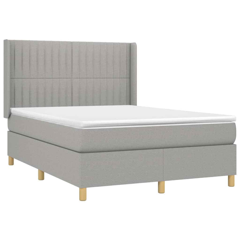 Cama box spring c/ colchão e LED 140x200 cm tecido cinza-claro