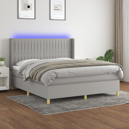 Cama box spring c/ colchão e LED 160x200 cm tecido cinza-claro