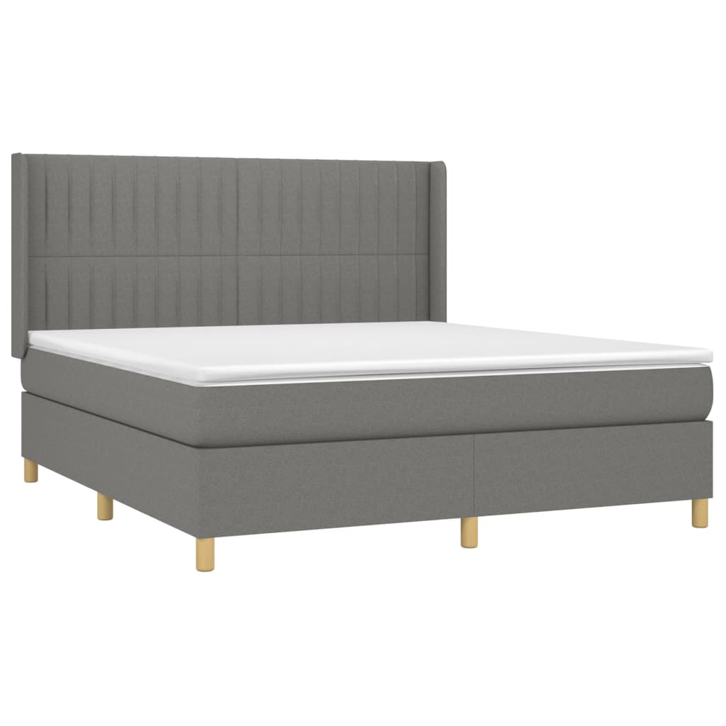 Cama box spring c/ colchão e LED 160x200 cm tecido cinza-escuro