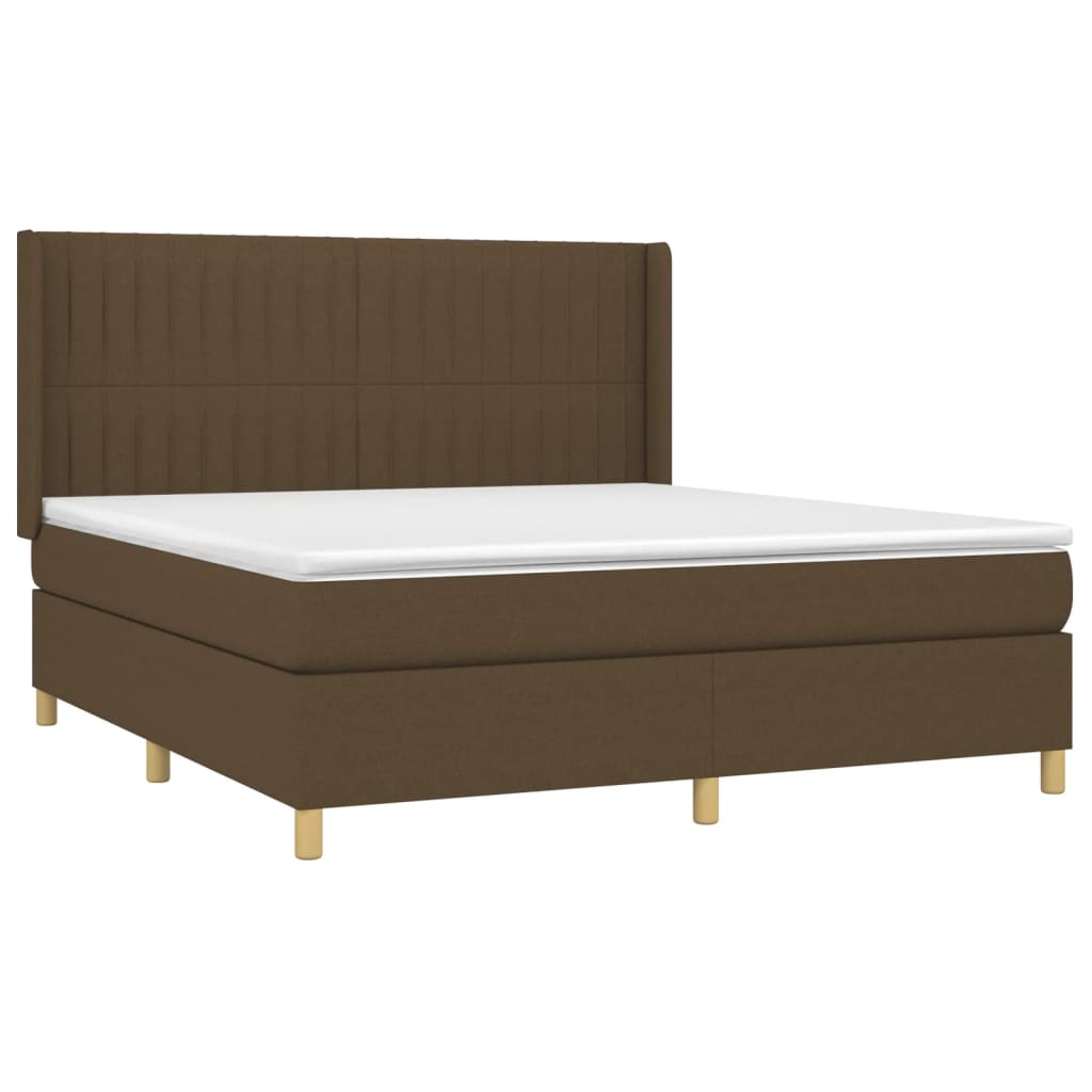 Cama box spring c/ colchão/LED 160x200cm tecido castanho-escuro