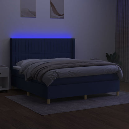 Cama box spring c/ colchão e LED 160x200 cm tecido azul