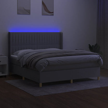 Cama box spring c/ colchão e LED 180x200 cm tecido cinza-claro