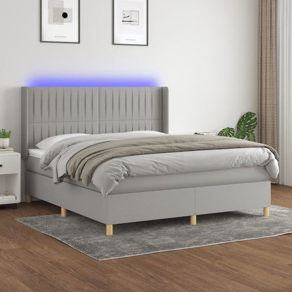 Cama box spring c/ colchão e LED 180x200 cm tecido cinza-claro