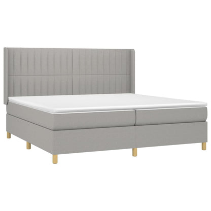 Cama box spring c/ colchão e LED 200x200 cm tecido cinza-claro