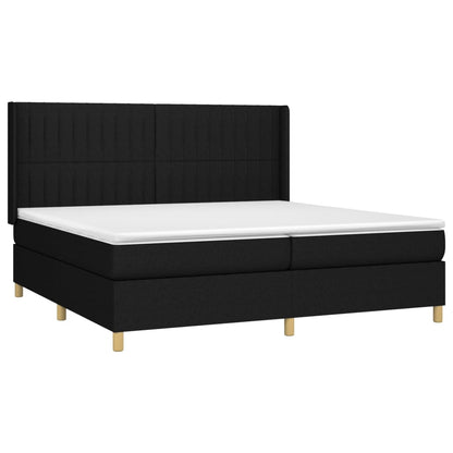 Cama box spring c/ colchão e LED 200x200 cm tecido preto