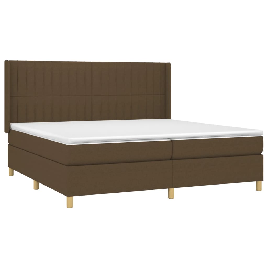 Cama box spring c/ colchão/LED 200x200cm tecido castanho-escuro