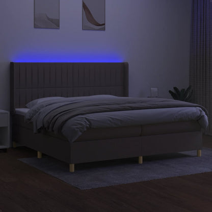 Cama box spring colchão/LED 200x200cm tecido cinza-acastanhado