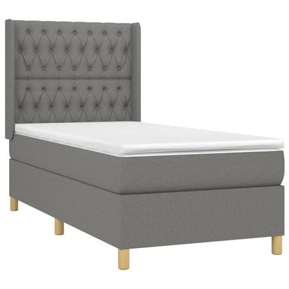 Cama box spring c/ colchão e LED 90x190 cm tecido cinza-escuro